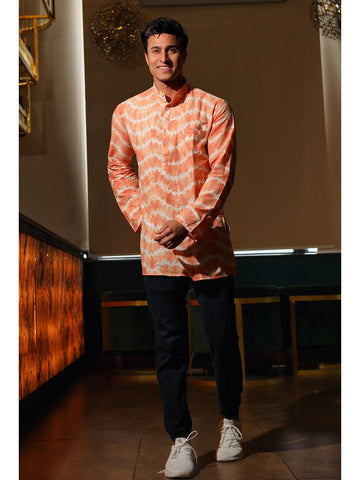 Light Orange Bandhani Short Cotton Kurta